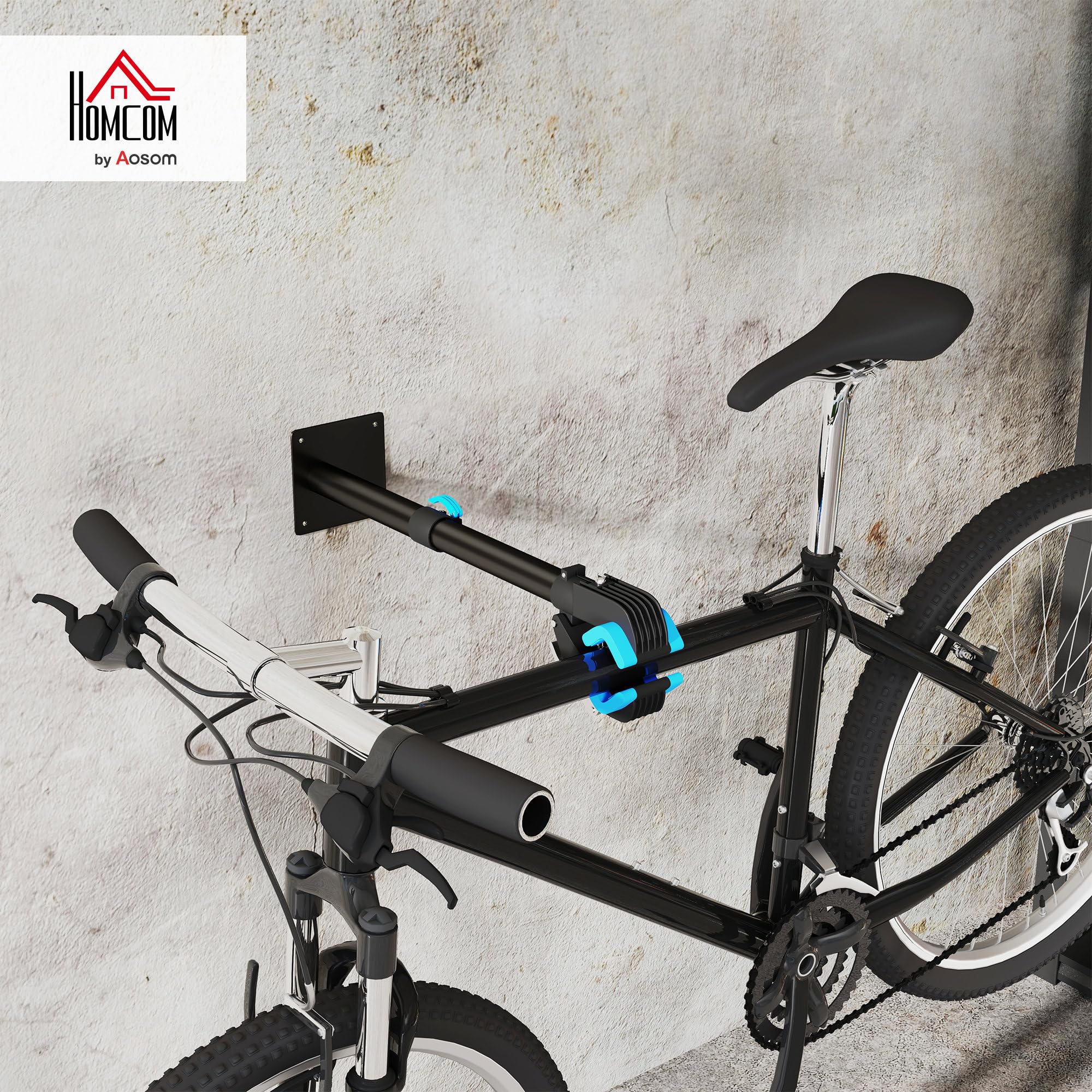 HOMCOM Support de réparation de vélo réglable en hauteur, pince rotative 360°, pieds d'atelier ou muraux, support vélo pour montage, entretien, réparation VTT et vélo de route, charge max. 25kg, noir