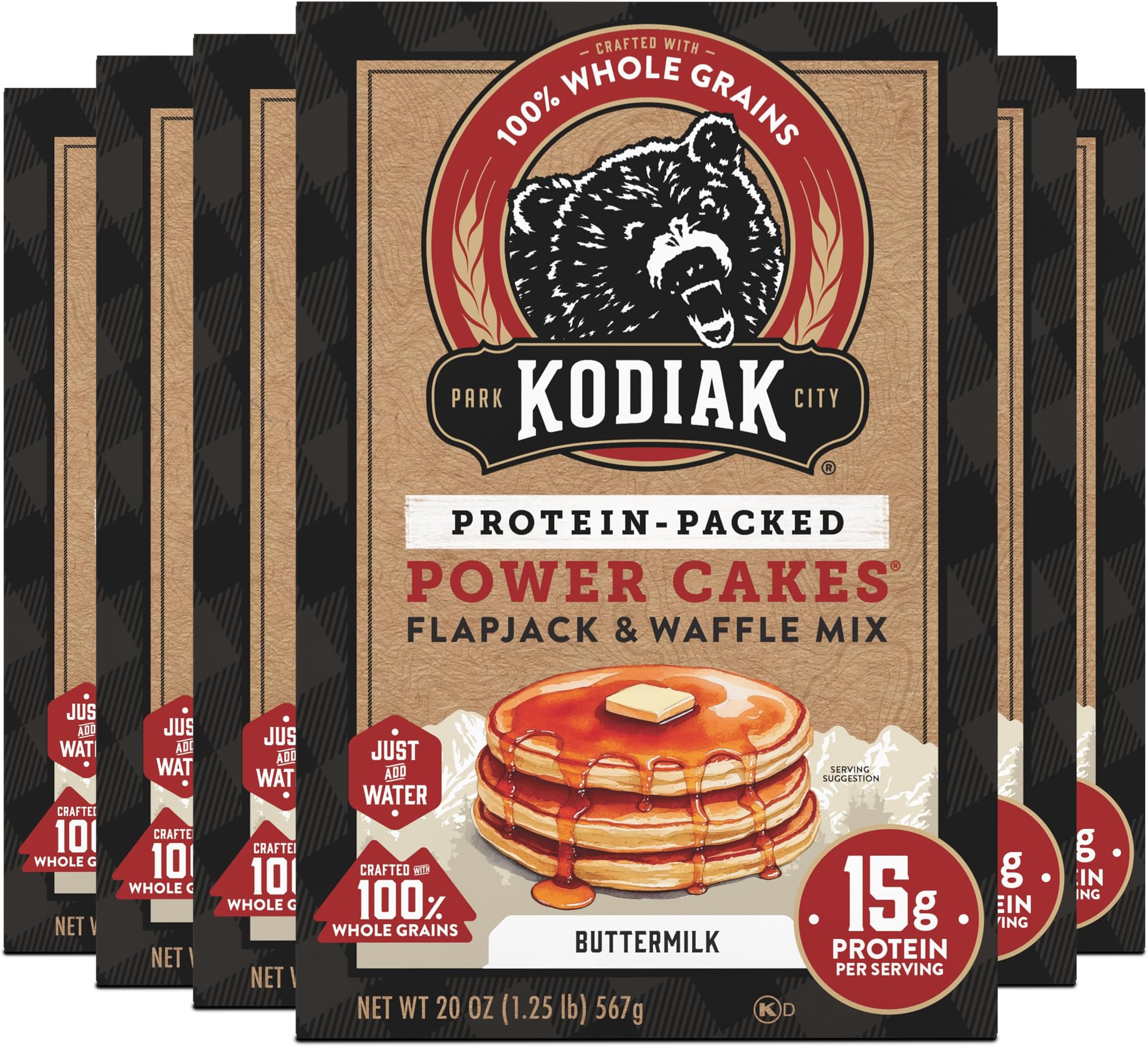 Kodiak Cakes Flapjack and Waffle Mix, Power Cake, 20 Ounce (Pack of 6)