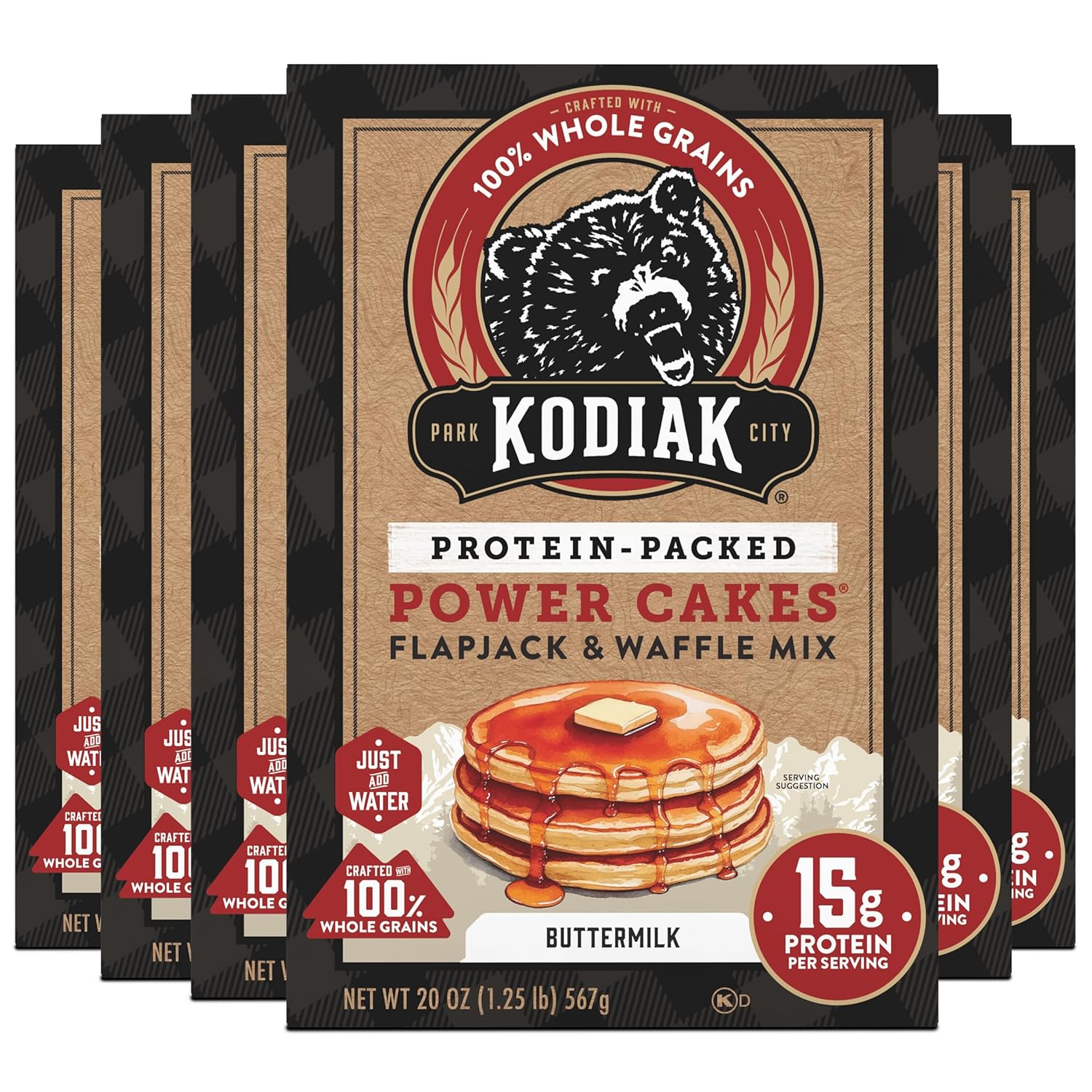 Kodiak Cakes Power Cakes Buttermilk Protein Pancake & Waffle Mix, 20oz Pack of 6 - High Protein Whole Grains