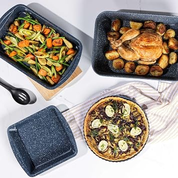 Russell Hobbs RH03411EU7 Nightfall Stone 28cm Tart Tin - 11 Inch Non-Stick Fluted Tart Pan, Round Flan Case, Quiche Dish, Pie Tin, Carbon Steel, Easy Clean Baking Pan, Oven Safe to 220 C/Gas Mark 7