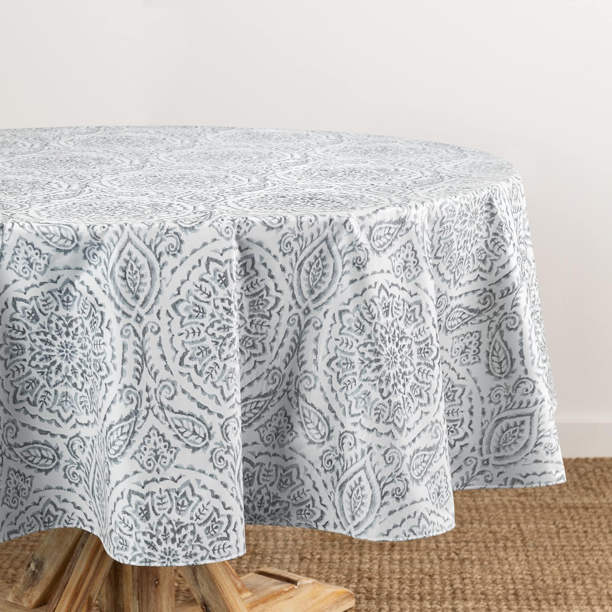 New crochet vinyl lace tablecloth, 70" round, bone beige