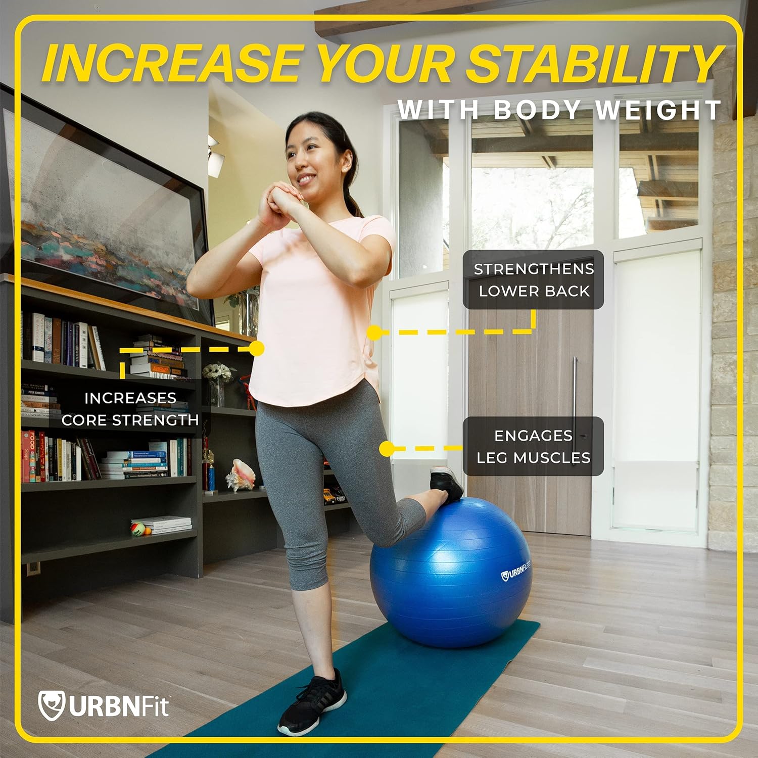 URBNFit Exercise Ball – Yoga Ball in Multiple Sizes for Workout, Pregnancy, Stability – Anti-Burst Swiss Balance Ball w/Quick Pump – Fitness Ball Chair for Office, Home, Gym URBNFit Exercise Ball – Yoga Ball in Multiple Sizes for Workout, Pregnancy, Stability – Anti-Burst Swiss Balance Ball w/Quick Pump – Fitness Ball Chair for Office, Home, Gym