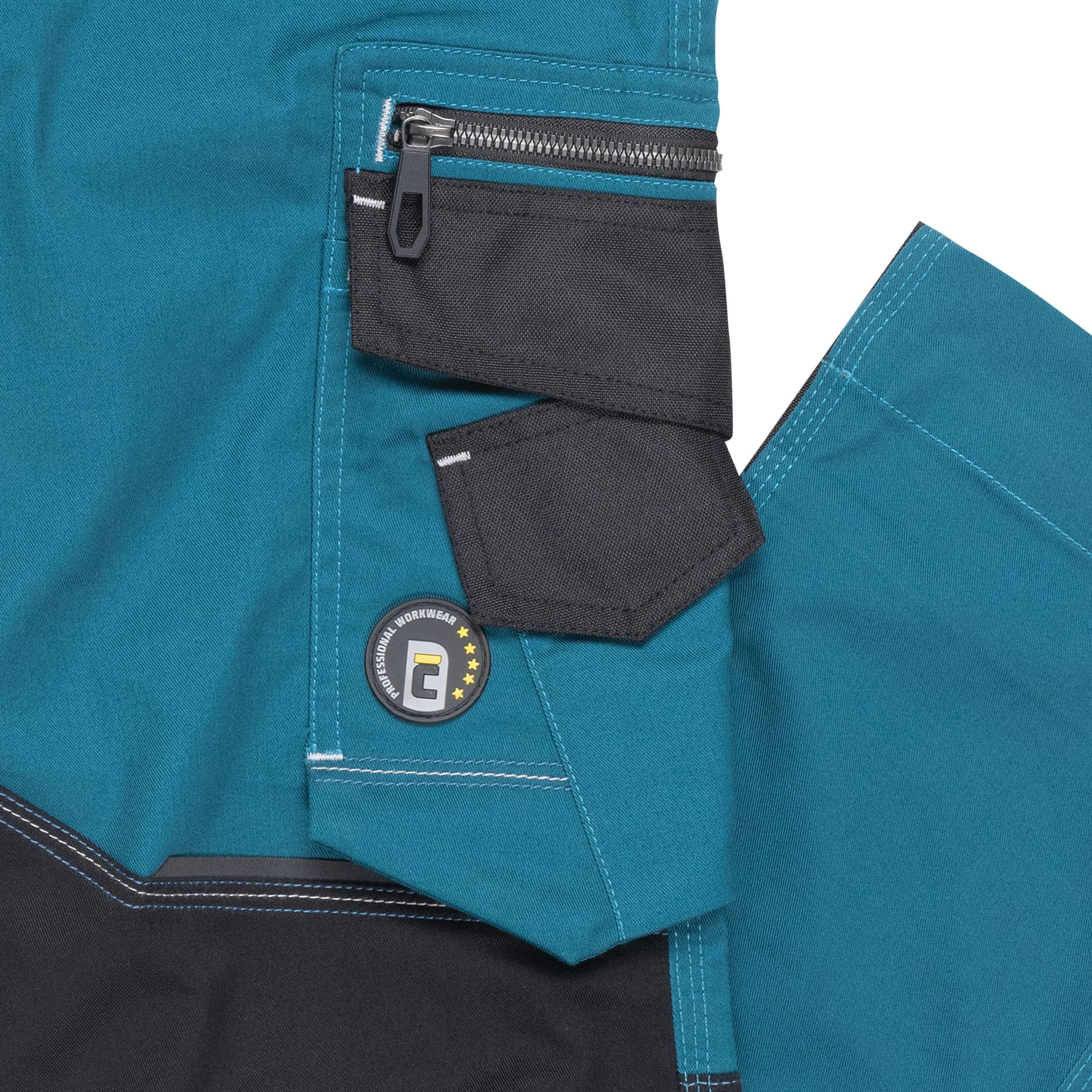 CERVA Neurum PFM PFM Elastyczne spodnie robocze slim fit z wieloma kieszeniami ze wzmocnieniem Cordury na kolanach i odblaskowymi detalami Rozmiar 50, Petrol Blue