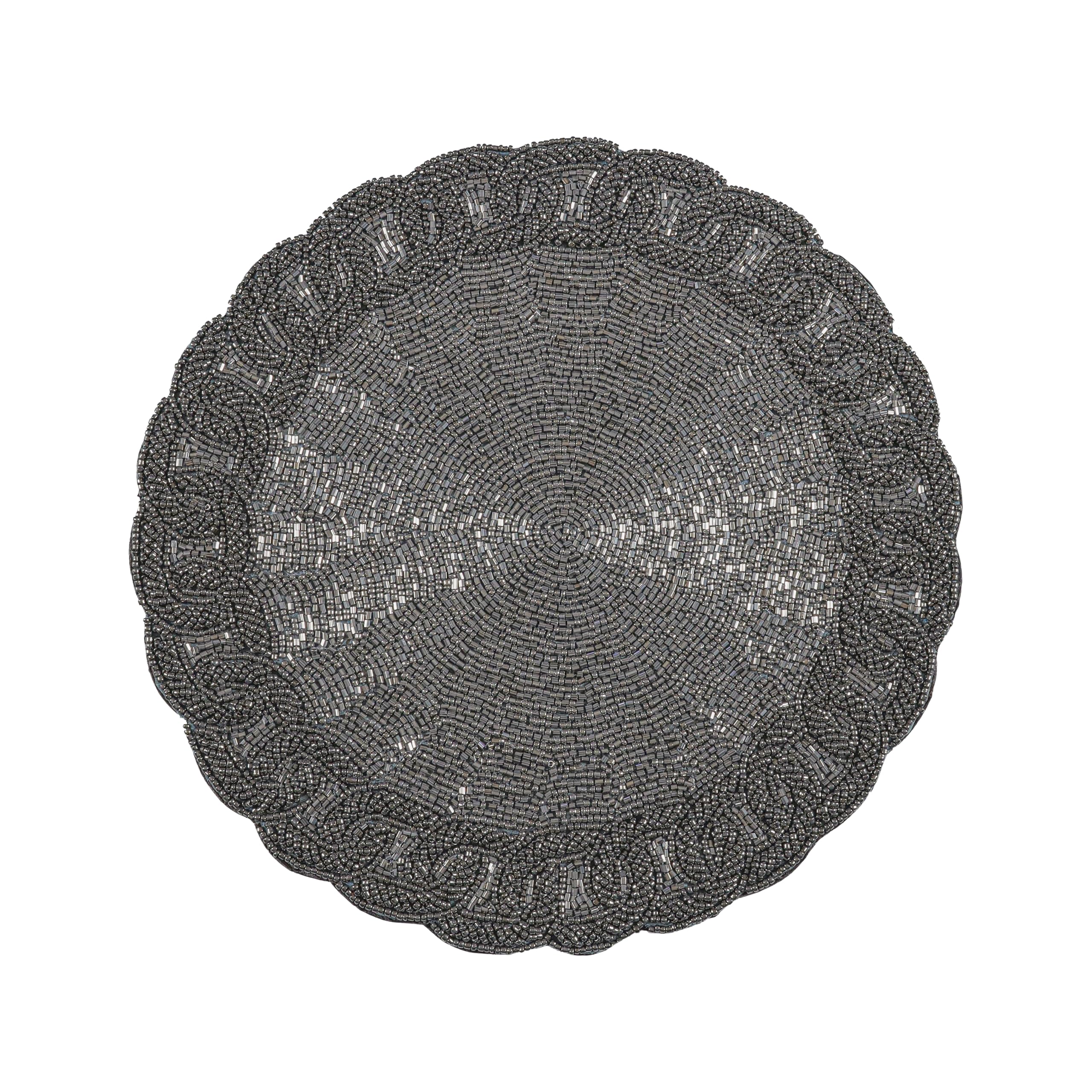 Beaded Placemats for Dining Table - Measure 13 Inches Beaded Placemats Round for Gathering, Christmas, Thanksgiving - Occasional Decoration and Family Parties Celebrations- Grey