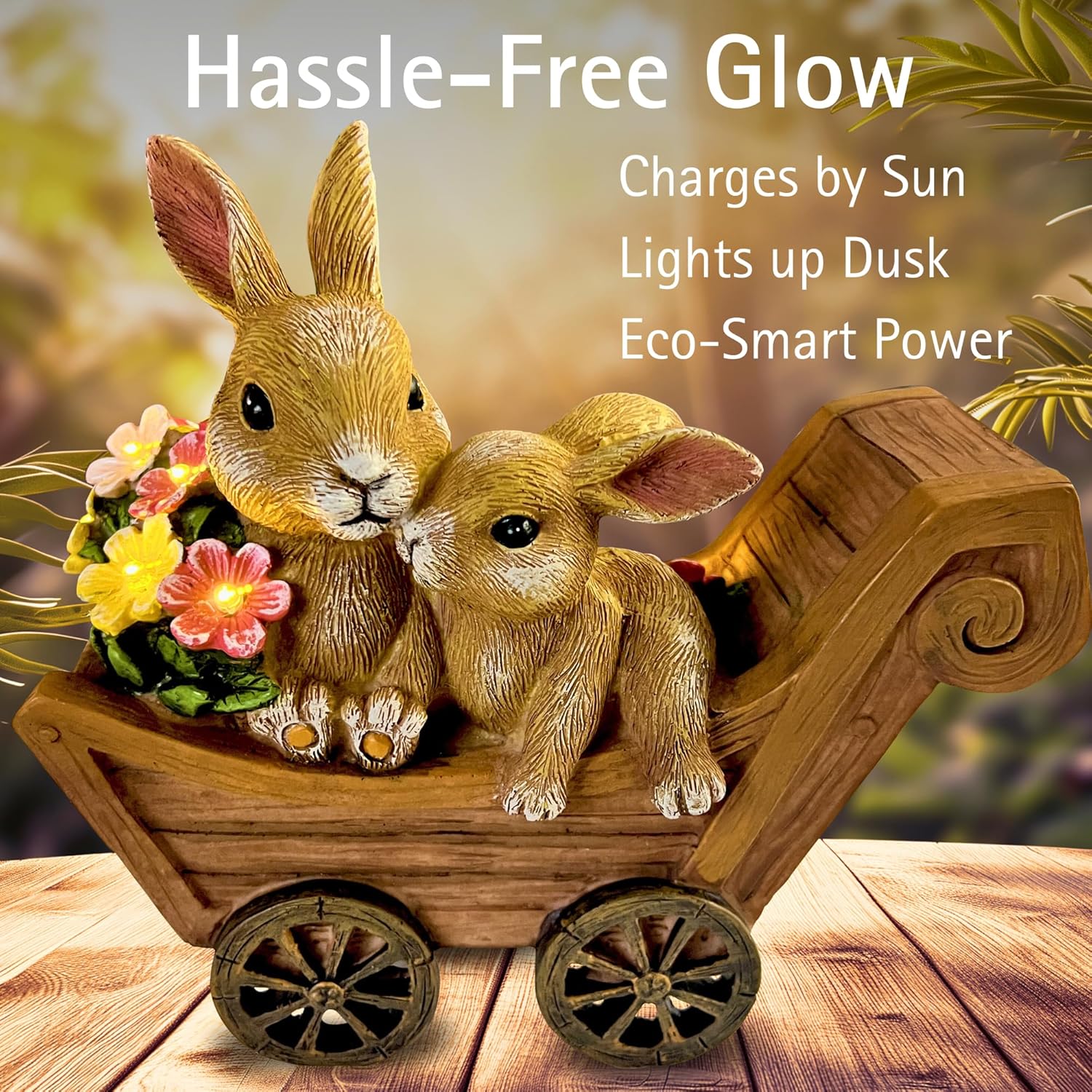 PRETMANNS Solar Rabbit Garden Statue - Mother & Baby Bunny Outdoor Decor with LED Lights for Patio, Yard Ornaments & Gifts for Women & Mom - Large - Image 3