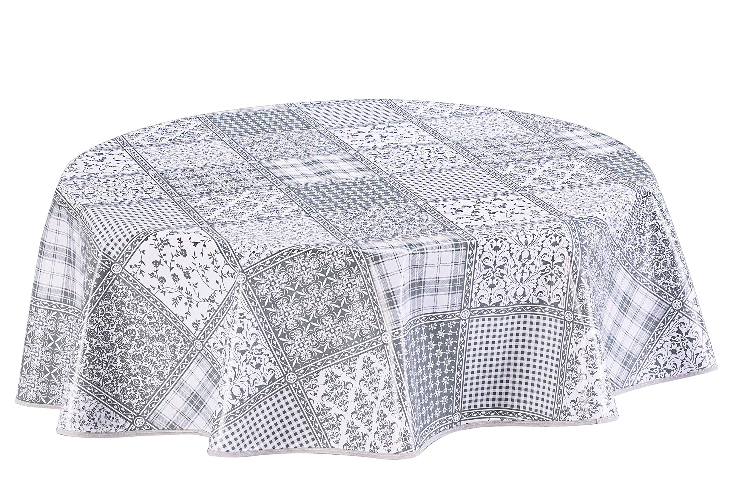 Nappe Toile Cirée Ronde 155 Cm Gris Clair - PVC Pratique - Entretien Facile à L'Éponge - Style Moderne