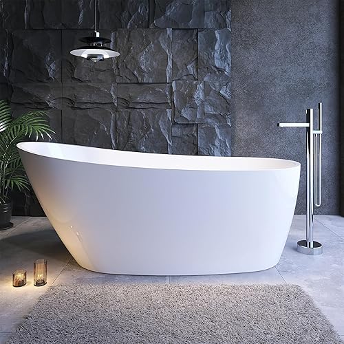 Yinzanw Bañera acrílica de 67 pulgadas, bañera profunda con desbordamiento y drenaje integrados, respaldo alto, certificado cUPC (YI-9970)