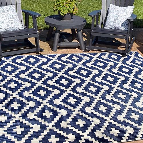 Miniatura 9 de Rugshop Maui - Alfombras geométricas contemporáneas reversibles sin arrugas, impermeables, de plástico reciclado de alta calidad, para patio, patio,