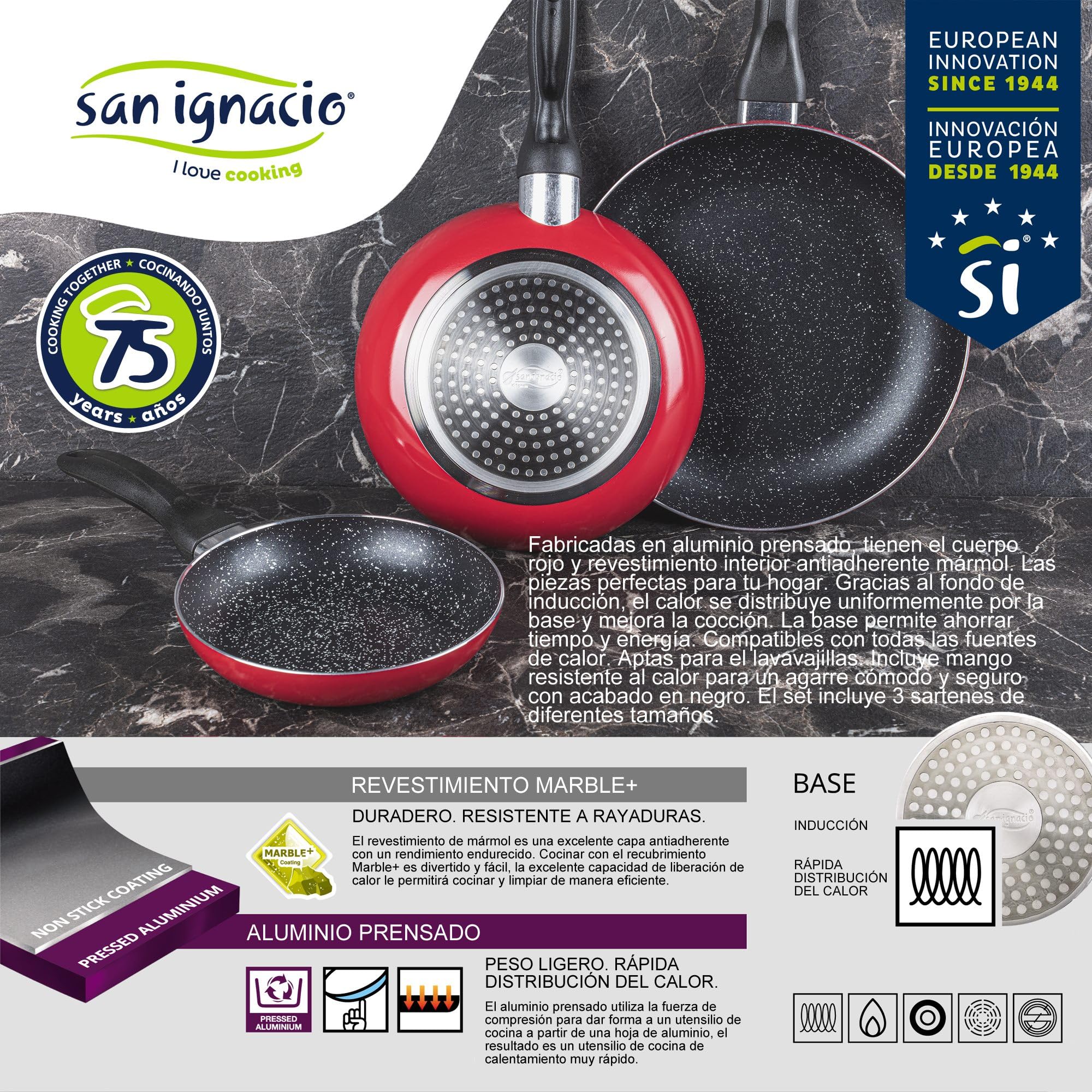 Magefesa Bateria de cocina 7 piezas MAGEFESA Kenia de acero vitrificado con juego de sartenes (16/20/24 cm) Navy Red en aluminio prensado