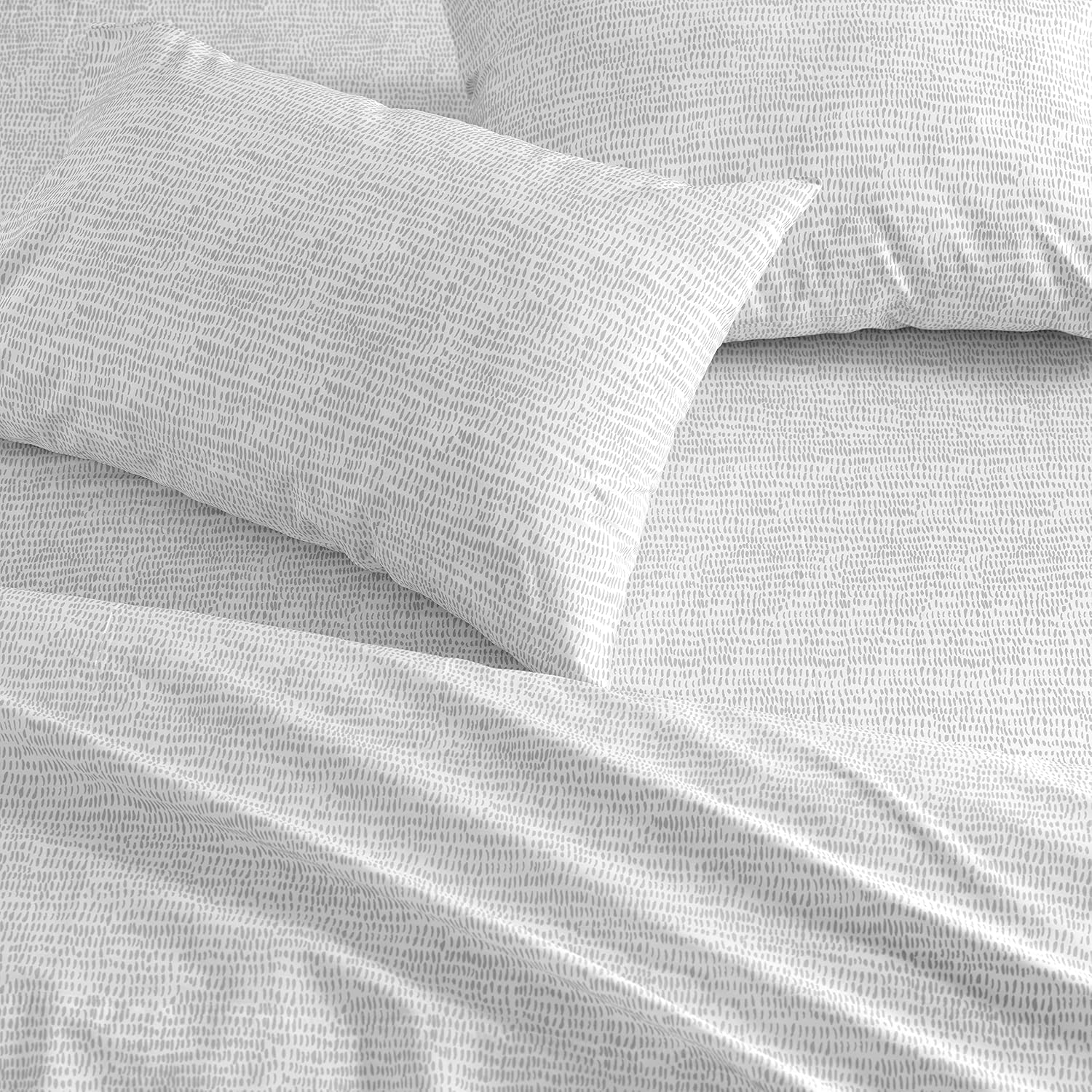 Welspun Basics Theo 100% Cotton Percale Printed Sheet Set | Deep Pocket Queen Sheets| Storm Cloud Gray| Classic Percale Weave| Luxuriously Soft| Durable Bed Sheet Set| Oeko-Tex Certified|Made in Green