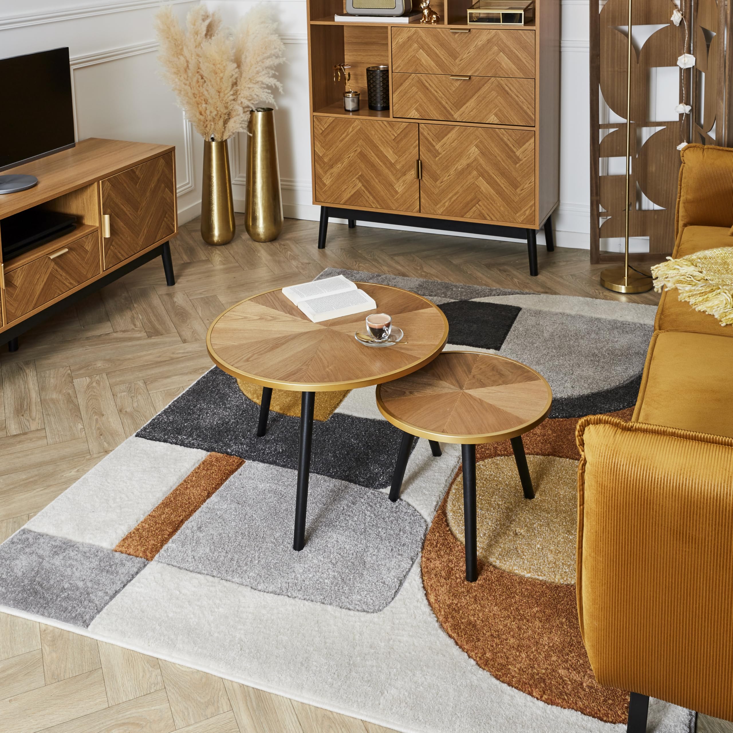 HOME DECO FACTORY - HD7412 Mesas Nido Felix x2 - Mobiliario Moderno - Mesa Auxiliar de Pino - Dimensiones Pequeña L40xP40xH33 cm - Grande L60xP60xH40 cm - Color Marrón