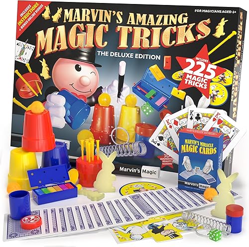 Marvins Magic - 225 increíbles trucos de magia para niños - Kit mágico - Juego de magia para niños - Kit mágico para niños incluyendo tarjetas