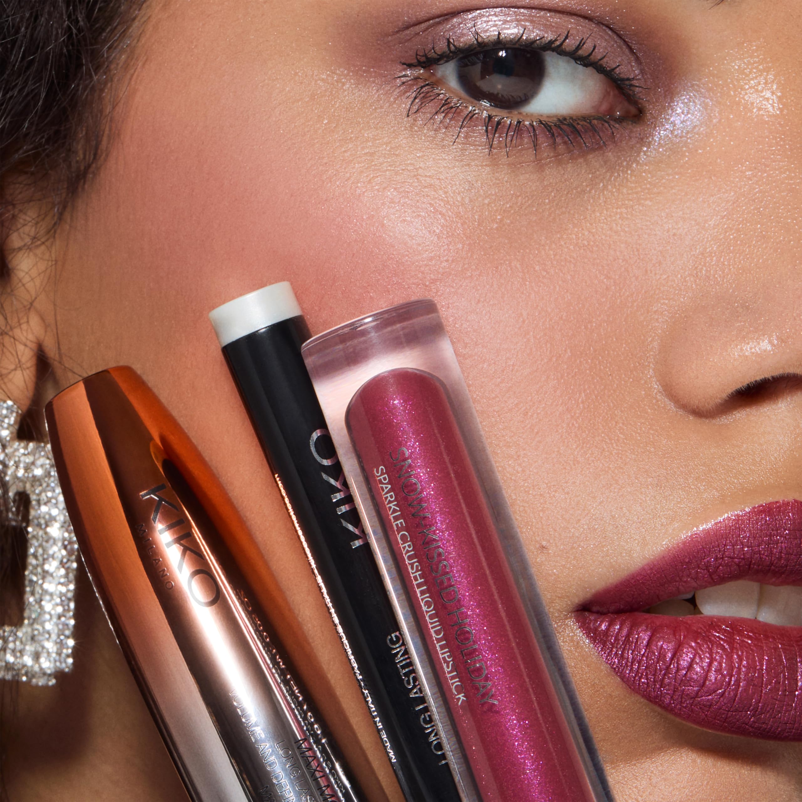 KIKO Milano Snow-Kissed Holiday Glam-Faves Make Up Gift Set, Coffret Cadeau Maquillage: Mascara Effet Volumateur, Rouge À Lèvres De Mat À Scintillant Et Ombre À Paupières En Stick