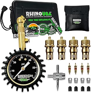 Sponsored Ad - Rhino USA Adjustable Tire Deflators with Gauge (0-60psi) Calibrated & Automatic Tire Air Down Tool - Large ...