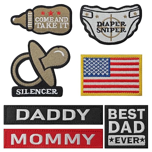 JEFUZH 7PCS Daddy Tactical Patches with Hook and Loop, Embroidered Daddy Morale Patch for Backpacks, Tactical Bag, Vests, Hats