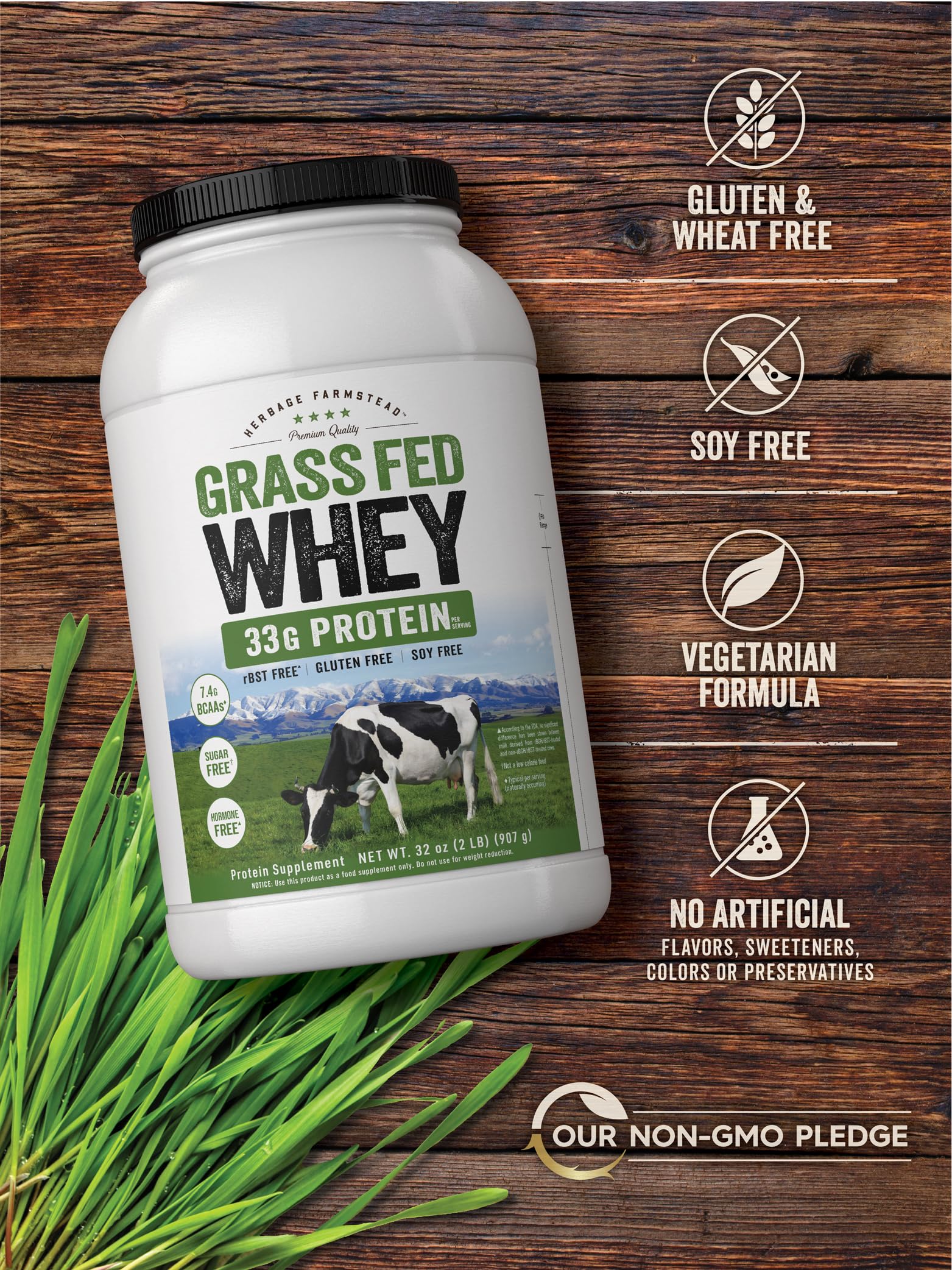 Carlyle Grass Fed Whey Protein Powder | 2lb | 33g of Protein Per Serving | Unflavored | Sugar and Hormone Free | Non-GMO and Gluten Free Supplement | by Herbage Farmstead