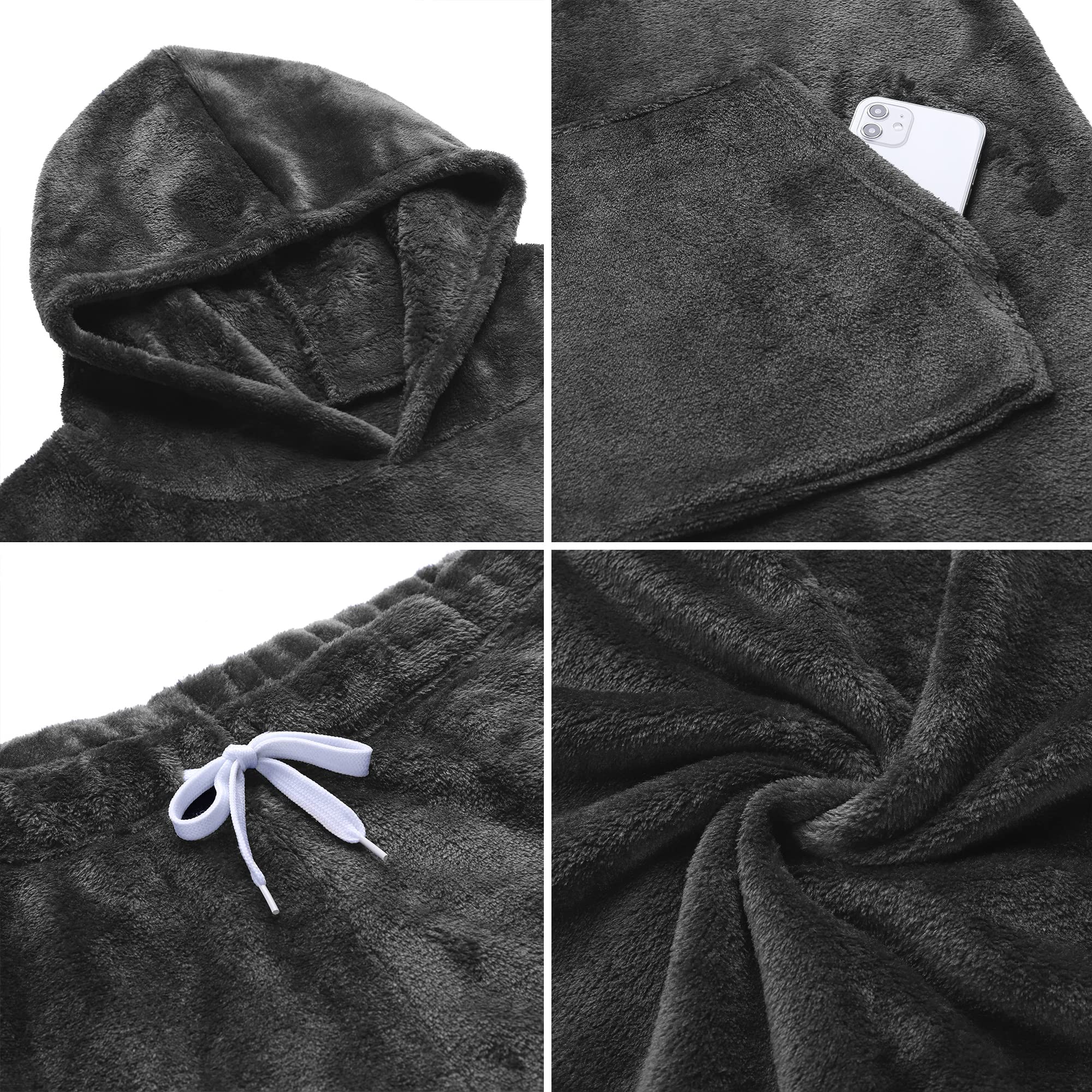 Vlazom Pigiama Uomo Flanella Calda 2 Pezzi con Cappuccio e Tasche Morbido | Flanella Morbida e Calda, Grande Tasca Ventrale, Cappuccio Integrato per Più Calore, Disponibile in Più Colori