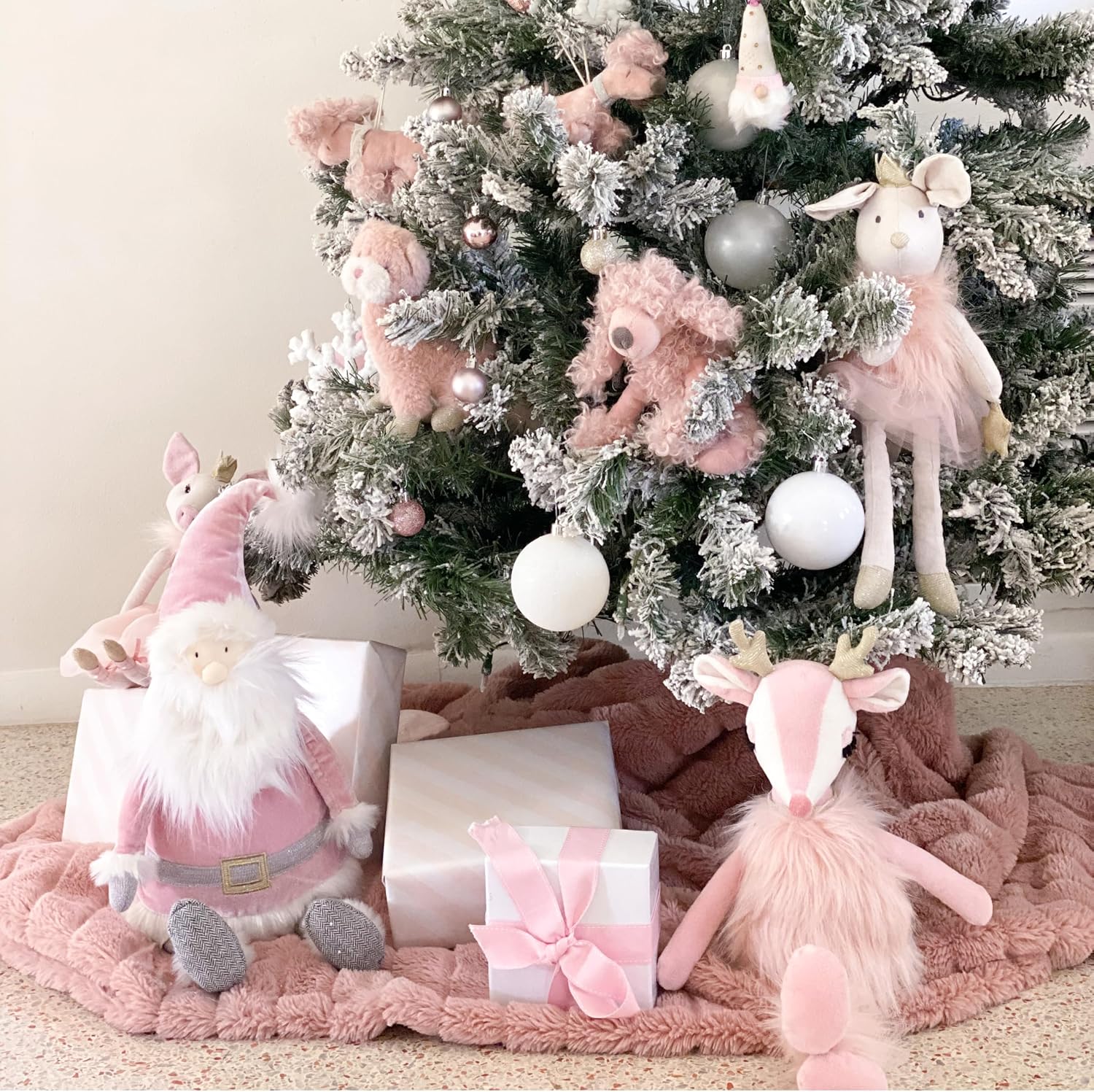 MON AMI Freija The Pink Reindeer Plush – 17 inches Soft Pink Reindeer Toy with Faux Fur & Gold Antlers | Whimsical Holiday Plush for All Ages | Festive Room Décor Gift