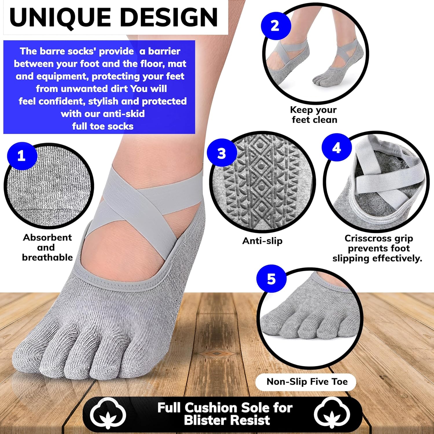 RKINC Pilates Socks for Women, Yoga Socks Non Slip Grip Socks ideal for Yoga, Pure Barre, Ballet, Dance, Hospital, Workout - Image 2