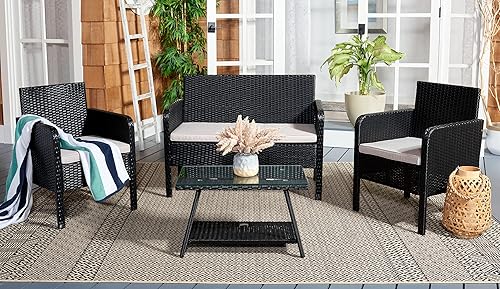 Outdoor Collection Aboka Black/Light Grey Cushion 4-Piece Conversation Patio Set