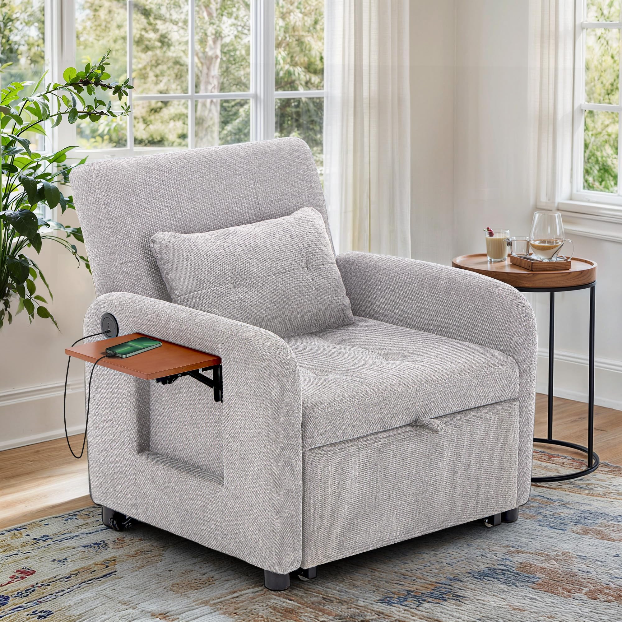 Amazon.com: COLAMY Convertible Sleeper Chair-Fabric Futon Sofa Bed ...