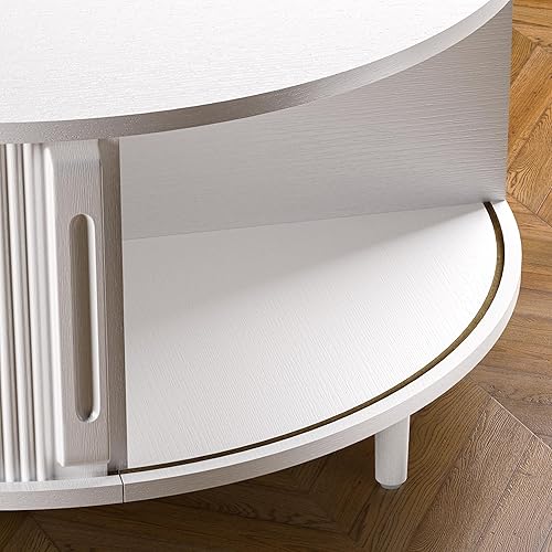 Miniatura 8 de Round Coffee Table, 31.5" Fluted Center Table with Storage, Lift-Top Coffee Table with Adjustable Footpads, Sliding Door, Mid-Century Modern Center