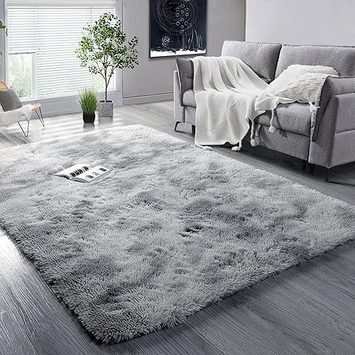 BSTLUV alfombra de área grande, moderna, mullida, suave y peluda, de 6 x 9 pies, de color gris claro, para habitación, habitación de niños, oficina,