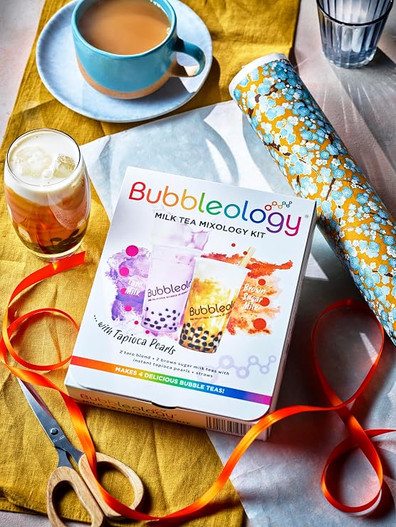 Bubbleology Milk Tea Mixology Kit with Tapioca Pearls (Pack of 1) Makes 4 Delicious Bubble Teas | 2 Brown Sugar Milk & 2 Taro Milk with Instant Tapioca Pearls