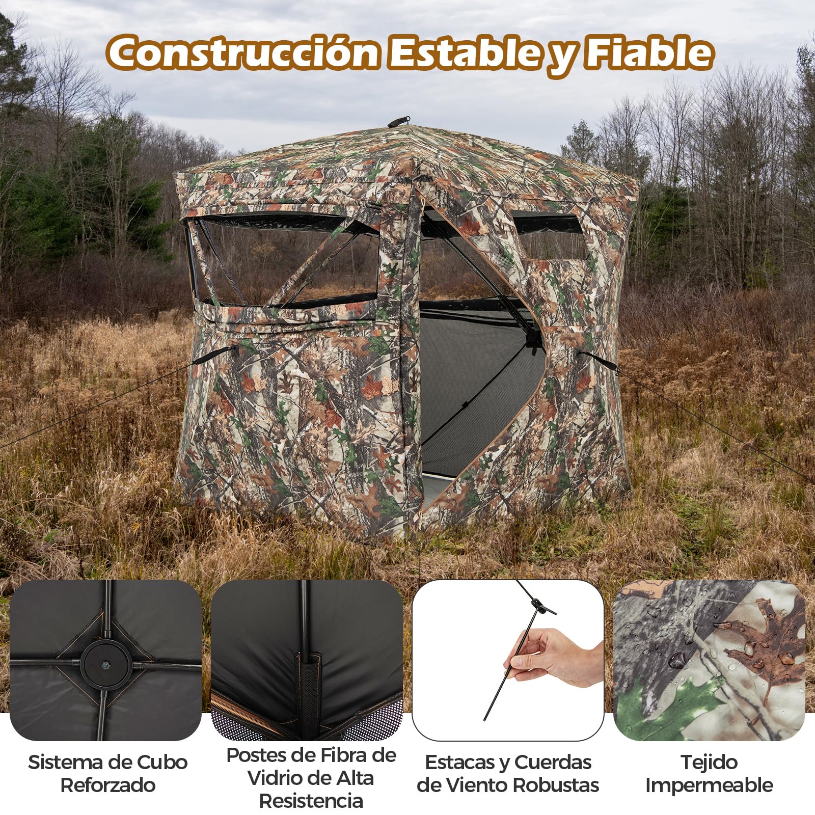 COSTWAY Persiana de Caza de 360°, Estor de Caza Plegable con Puerta Abierta, 2-3 Personas, Puesto de Caza Plegable, Camuflaje