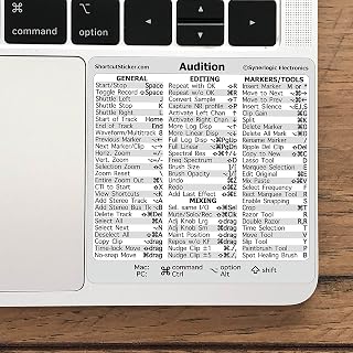 Synerlogic (5pcs) for Adobe Audition Quick Reference Keyboard Shortcut Sticker for Any MacBook or Windows PC