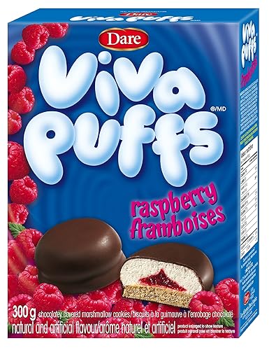 Dare Viva Puffs - Galletas de malvavisco cubiertas de chocolate de frambuesa, 10.58 oz {Importadas de Canadá}