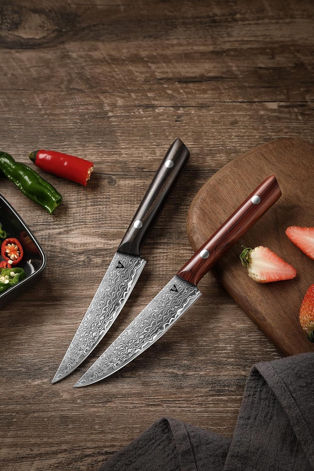 4-Piece Paring Knife Set – 67-Layer Damascus Steel Fruit Knives Forged Blades Peeling Knife, Natural Solid Wood Handle Utility Knives, Ultra-Sharp & Rust-Resistant, Perfect for Fine Dining