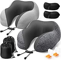 Vista 18 de Almohada de viaje, almohadas de viaje para dormir en avión, almohada cervical de avión, juego de almohada de espuma viscoelástica con máscara
