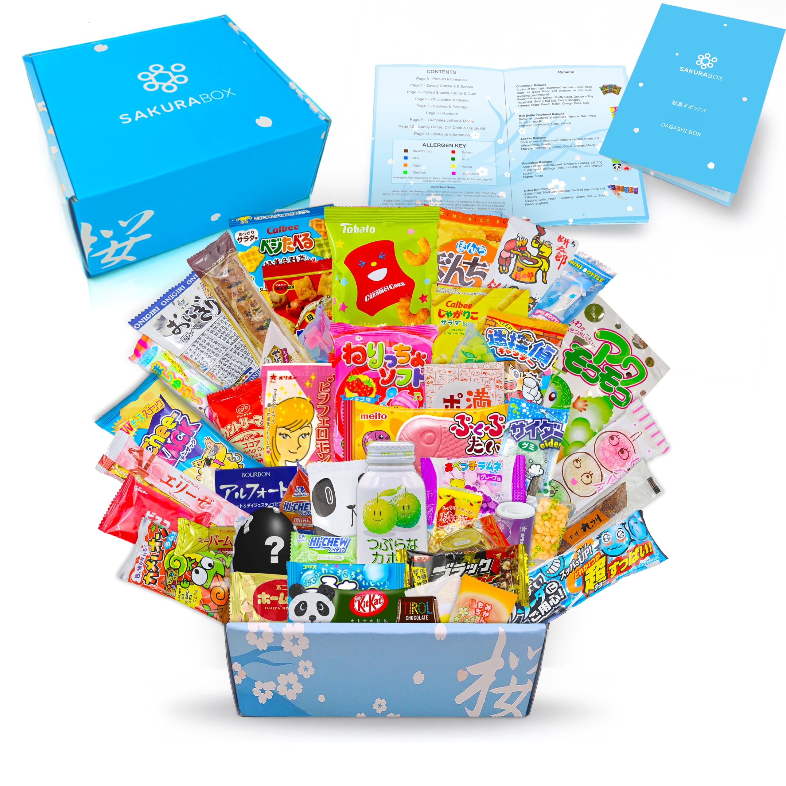 Sakura Box Japanese Candy & Snacks Dagashi Set & Pamphlet 50 Pieces Japanese Food