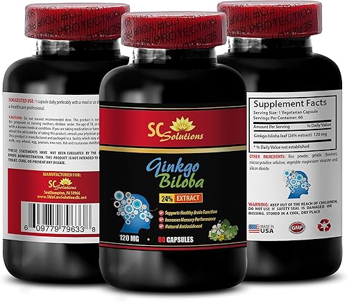 Vitaminas para el cerebro y la memoria Ginkgo BILOBA 501 Extracto 120MG Gingko Boba Planta 1 botella 50 cápsulas