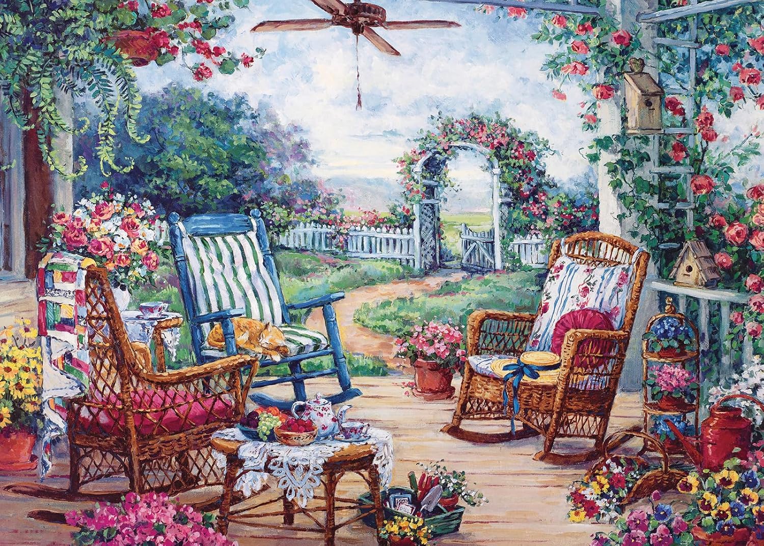 1000 Piece Puzzle for Adults, Cozy Patio Garden Puzzles for Adults 1000 Pieces Flower Garden Jigsaw Puzzles 1000 Pieces Romantic Floral Patio Oil Painting Puzzle for Teens Seniors Challenging Gift