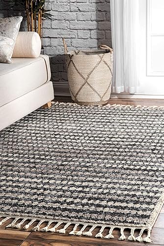 nuLOOM Sophia - Alfombra a rayas con borlas, 4 x 6, color gris