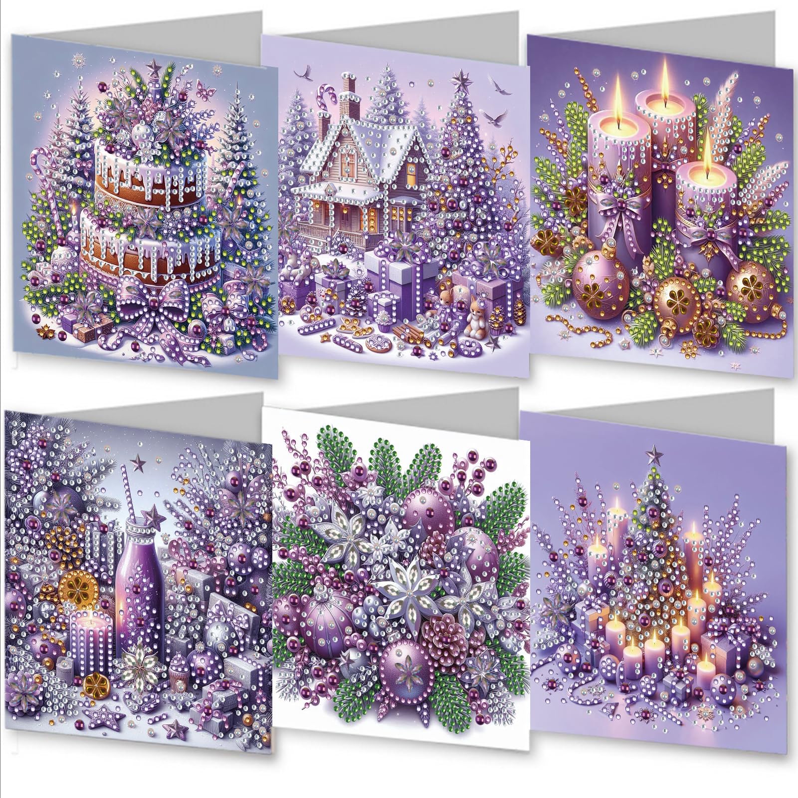 Gofission 6 Pack Diamond Painting Christmas Greeting Cards Kits 5.9 x11.81 inch, DIY 5D Diamond Art Special Shaped Drill Crystal Postcards for Family Friends Handmade Gift (Gift)