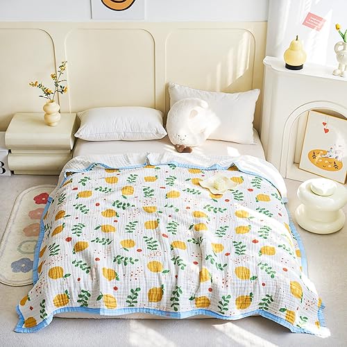 Vista 39 de J-pinno Manta reversible de muselina de estrellas y luna brillante, 100% algodón, 6 capas, manta suave y cálida, para sofá y niños pequeños, sábana