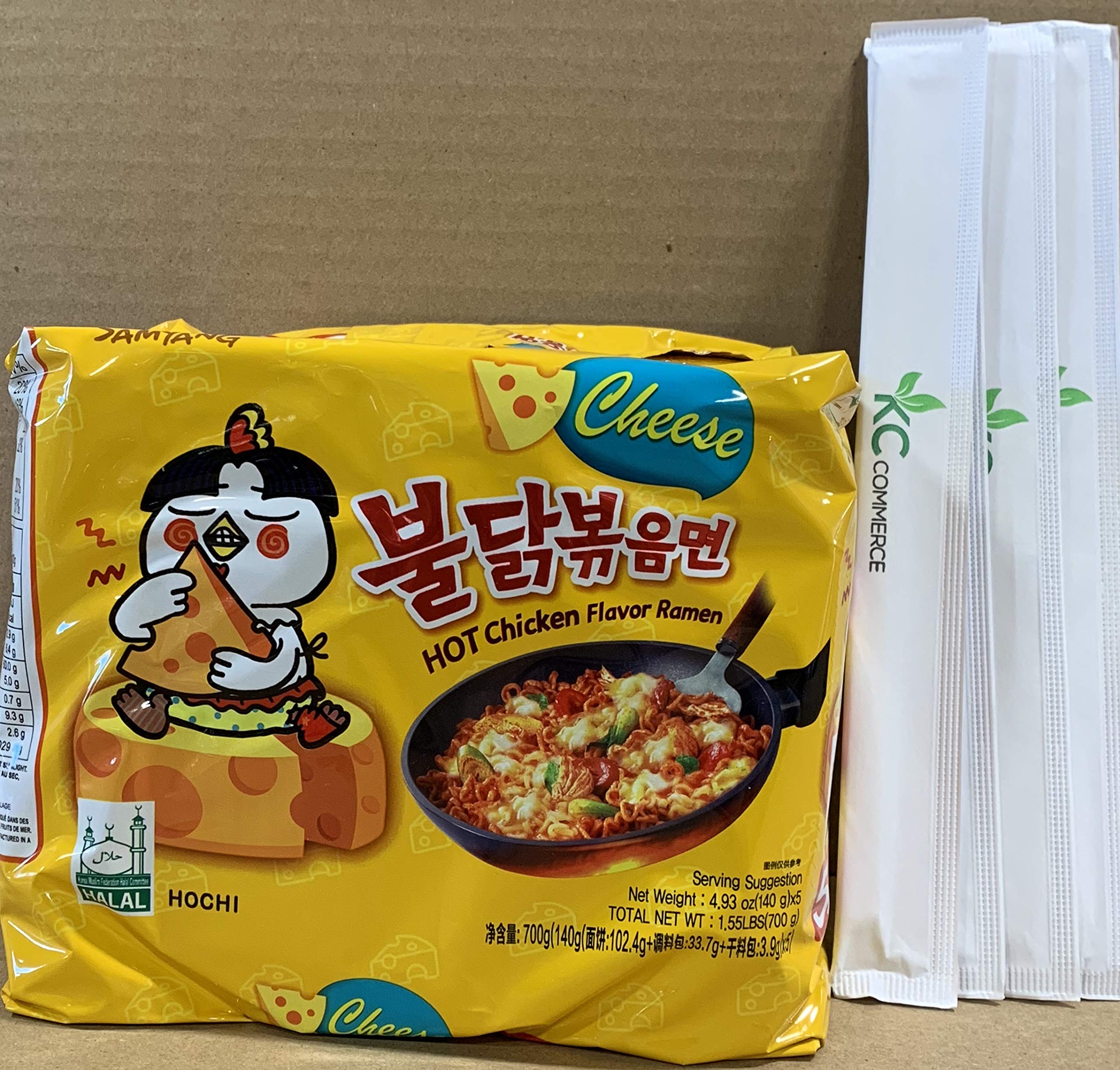 Samyang Spicy Hot Chicken Flavor Ramen Spicy Noodles 140g 5 pack with Chopsticks Bundle By KC Commerce (Cheese)-image-27