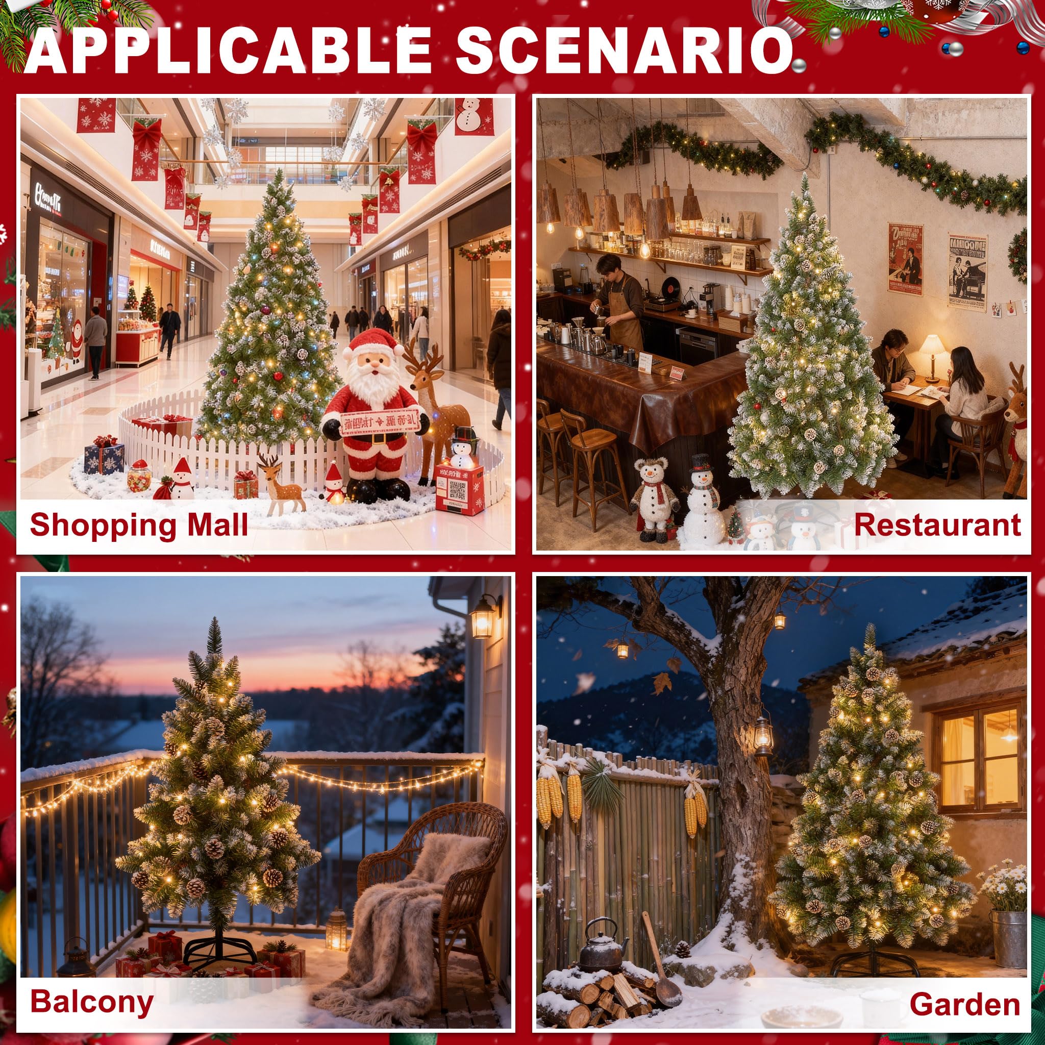 AufuN Sapin de Noël artificiel avec éclairage - 240 cm - Avec neige et pommes de pin - Montage rapide - Avec support