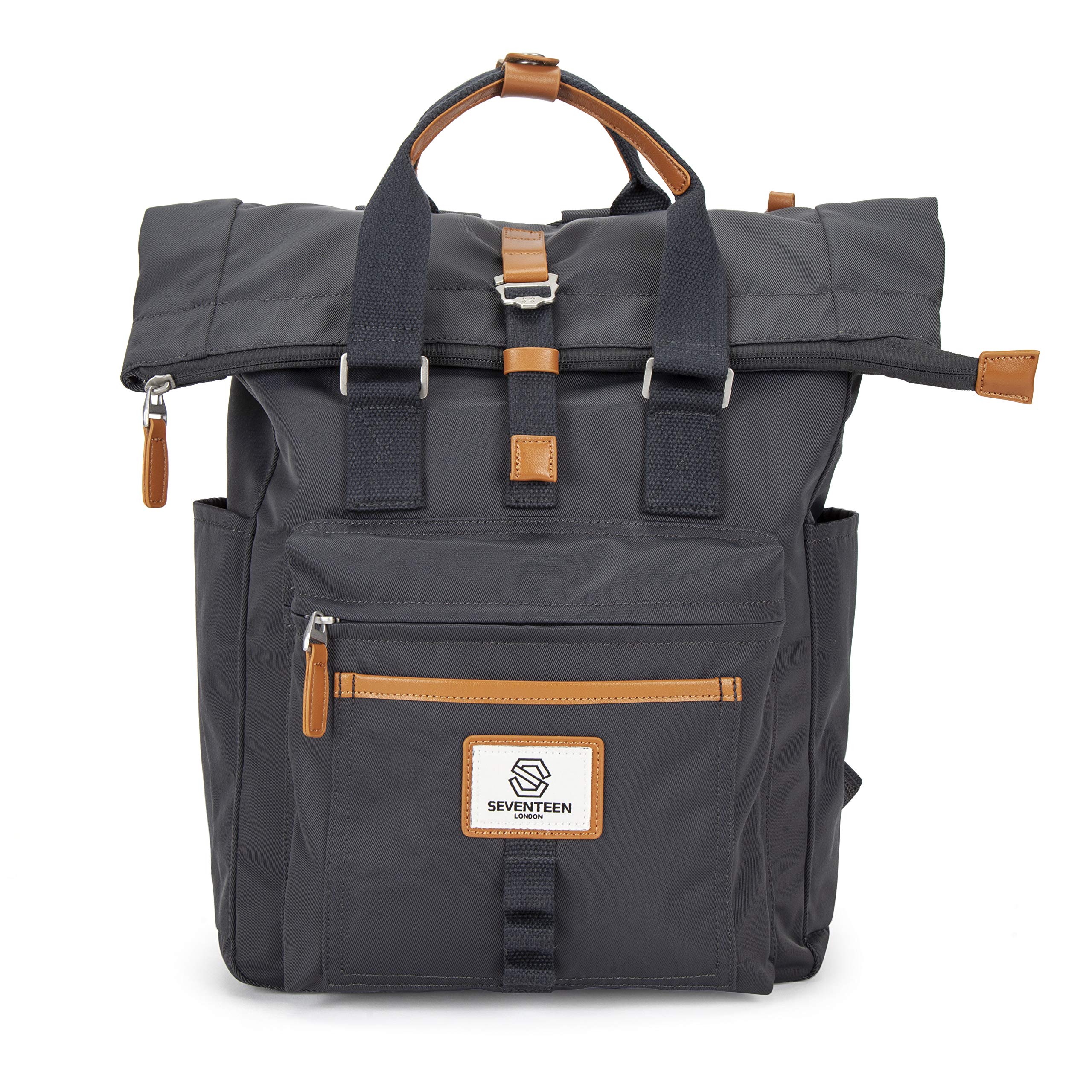 SEVENTEEN LONDON – Mochila Canary Wharf moderna, simple y elegante en estilo enrollable y doblada - perfecta para una computadora portátil de hasta 15"