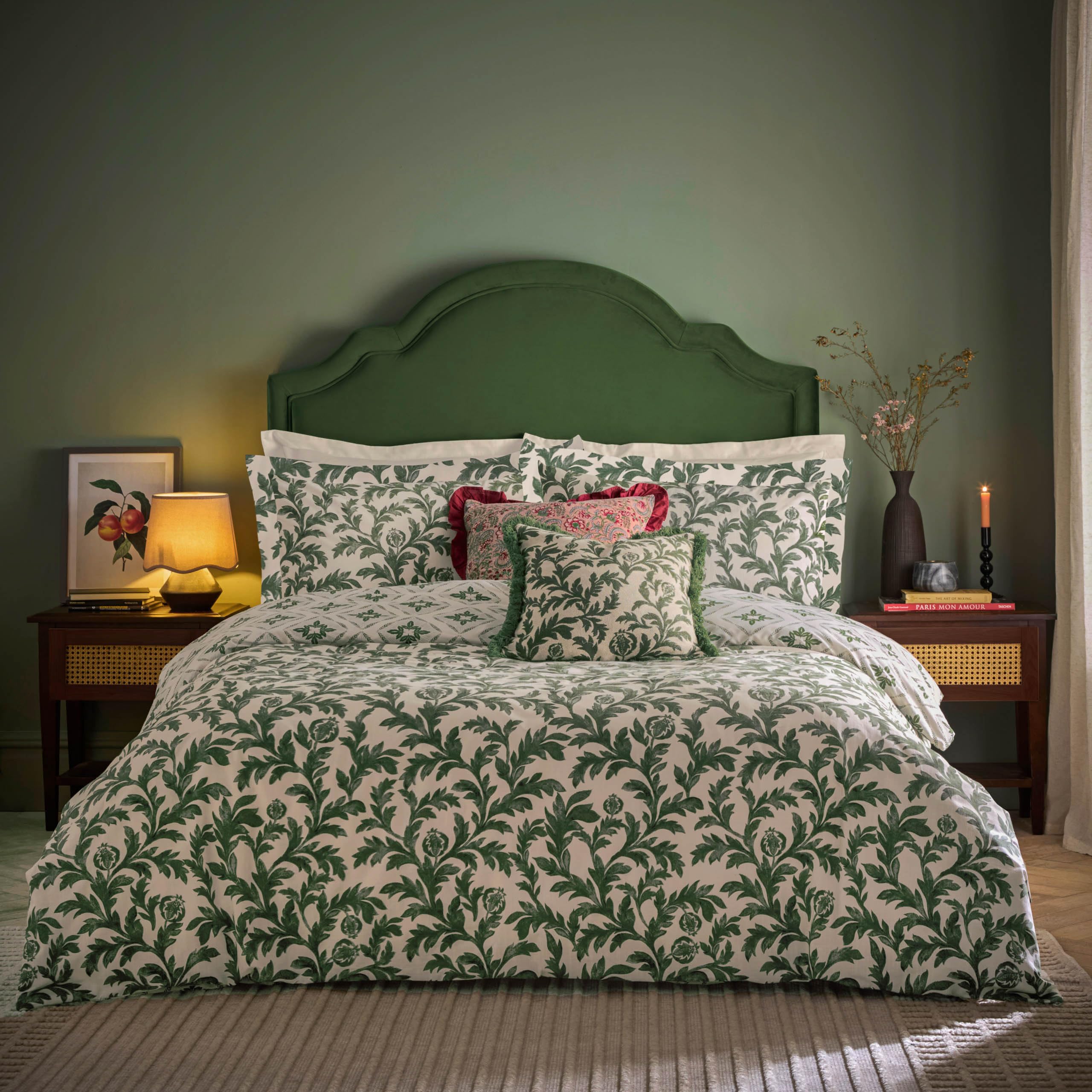 Seventy Three Hedera Super King Size Verdie Printed Duvet Set - Green Cotton 180 Thread Count