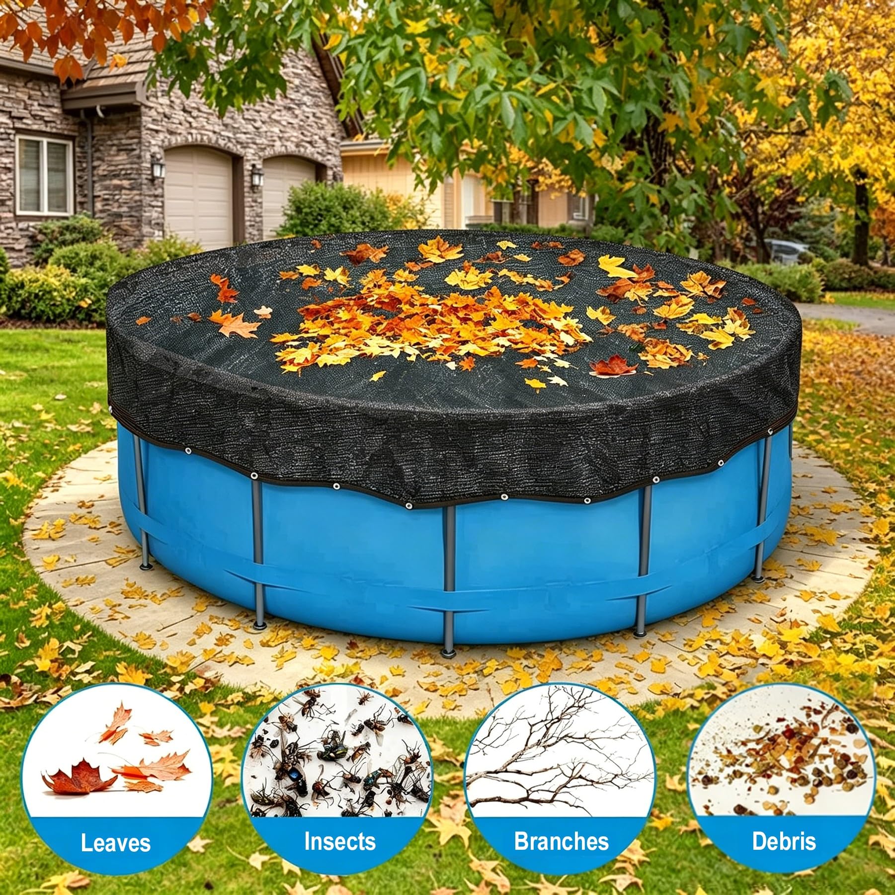Runde Pool Laubschutznetz, 3.66m Schutznetz für Aufstellpools,Netz Poolabdeckung,Hält Blätter & Schmutz Fern,HDPE Sonnenschutznetz Außenbereich Reißfeste Anti & Verstopfungs Mesh