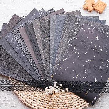 15Pcs Handmade Scrapbook Art Paper Craft Textured Paper Colorful A5 sheet Mesh Special Mix for Scrapbooking Junk Journal Journaling Supplies DIY Materials,5.8x8.2 inches Black