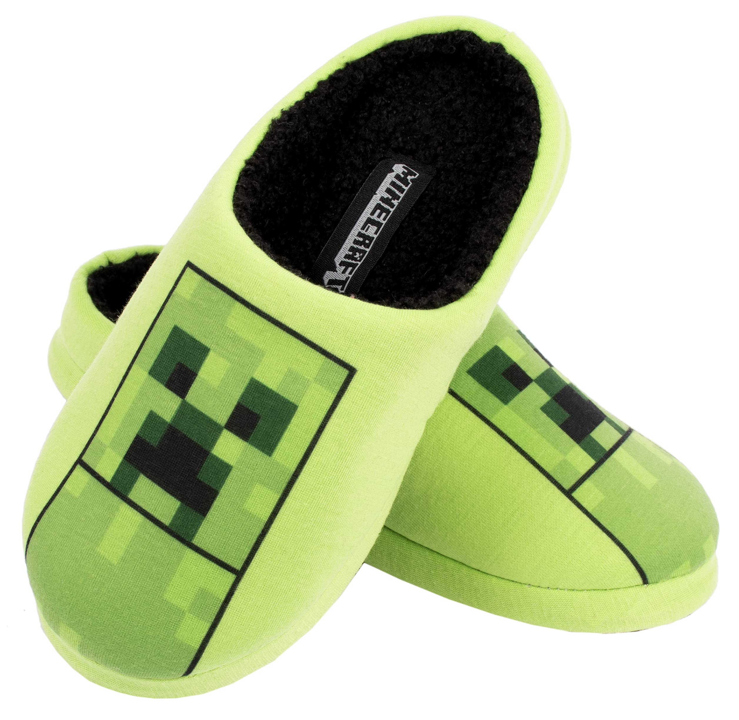MinecraftKids Slippers Boys Slippers - Creeper Slippers/Black Slippers Creeper & TNT Box - Boys Slippers Size UK 1/3 - EUR 33/35 - Age 8/10