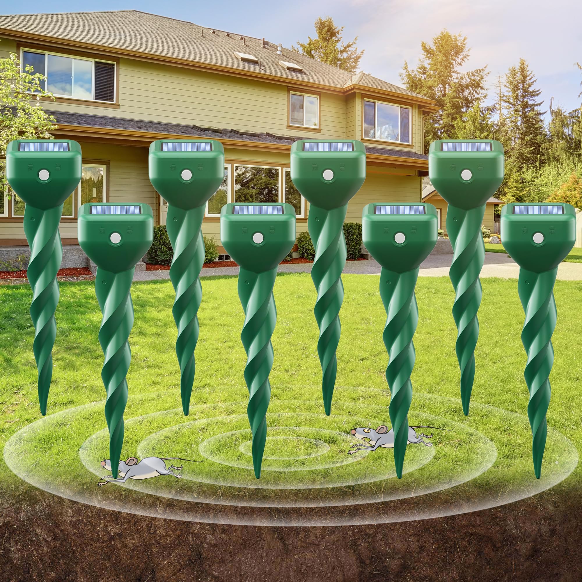 8er Set Maulwurf Vertreiber, Leistungsstarker Wühlmausschreck & Maulwurfschreck Solar für Garten, Rasen & Beete, Wetterfest IP67, Tierfreundlich ohne Giftstoffe