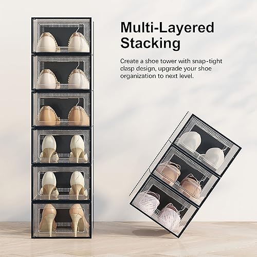 Vista 2 de SEE SPRING Caja de almacenamiento para zapatos XX-Grande talla 14, organizador de zapatos apilable de plástico transparente para armario, estante