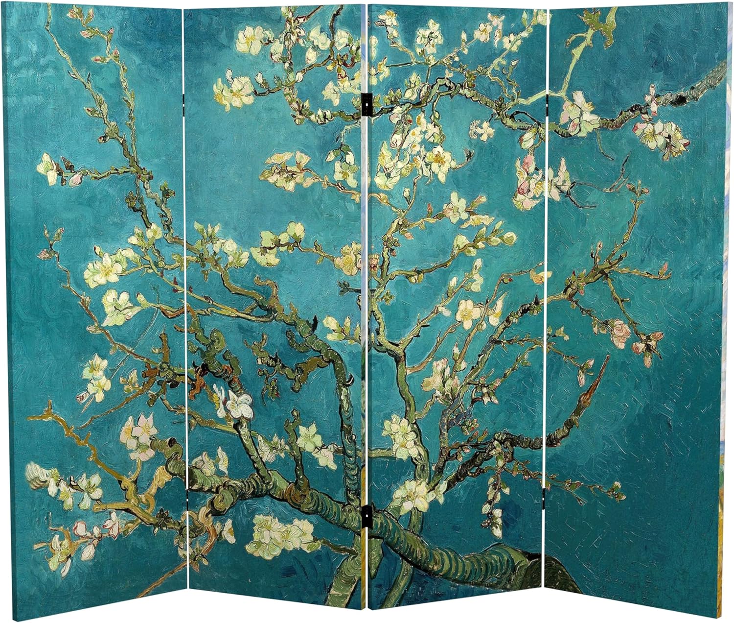 Red Lantern Double Sided Works of Monet Canvas Folding Screen - Lilies/Garden at Giverny, 6 ft. Tall