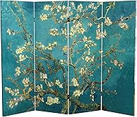 Vista 14 de Red Lantern Pantalla plegable de lona de Van Gogh de doble cara, flores de almendra/campo de trigo, 3 pies de corto - 3 paneles